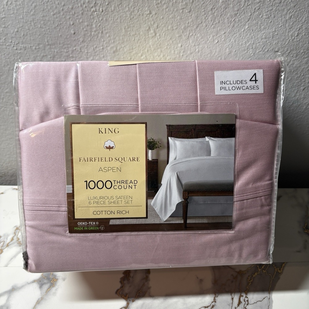 Fairfield Square Aspen King 1000 Thread Count Blush 6pc Sheet Set Cotton Rich
